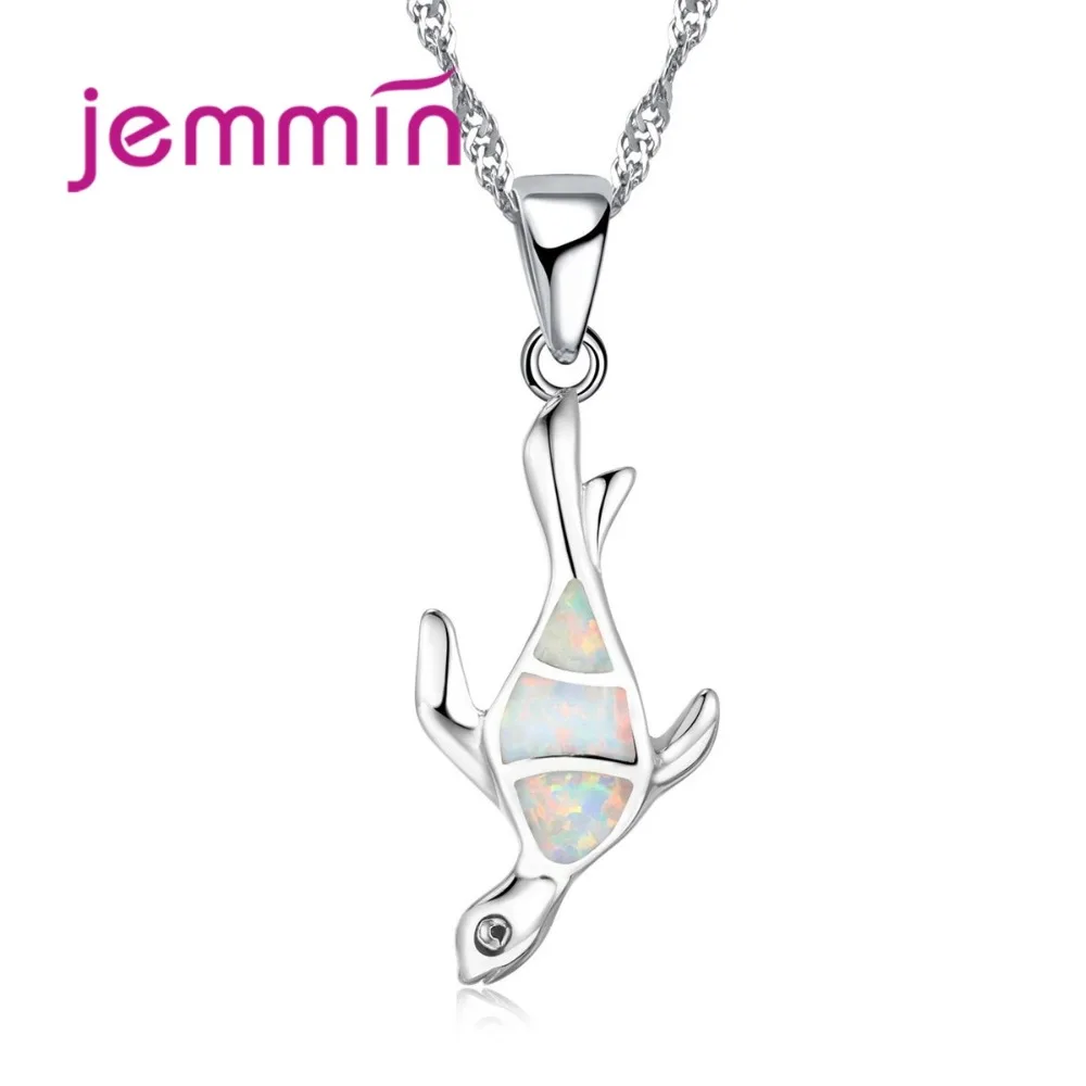 

Charm 925 Sterling Silver White Fire Opal Animal Pendants Necklaces For Girls Birthday Gift Women Statement Necklaces