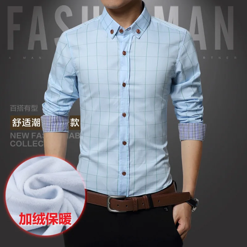 Новинка 2017 стильная зимняя мужская хлопковая плотная рубашка с длинным рукавом