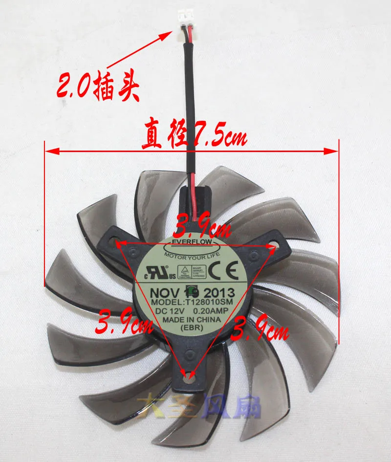 Everflow T128010SM 17 22 18 33 32 11 DC 12V 0.20A Dia. Вентилятор охлаждения без рамы для сервера 75 мм c. T.C