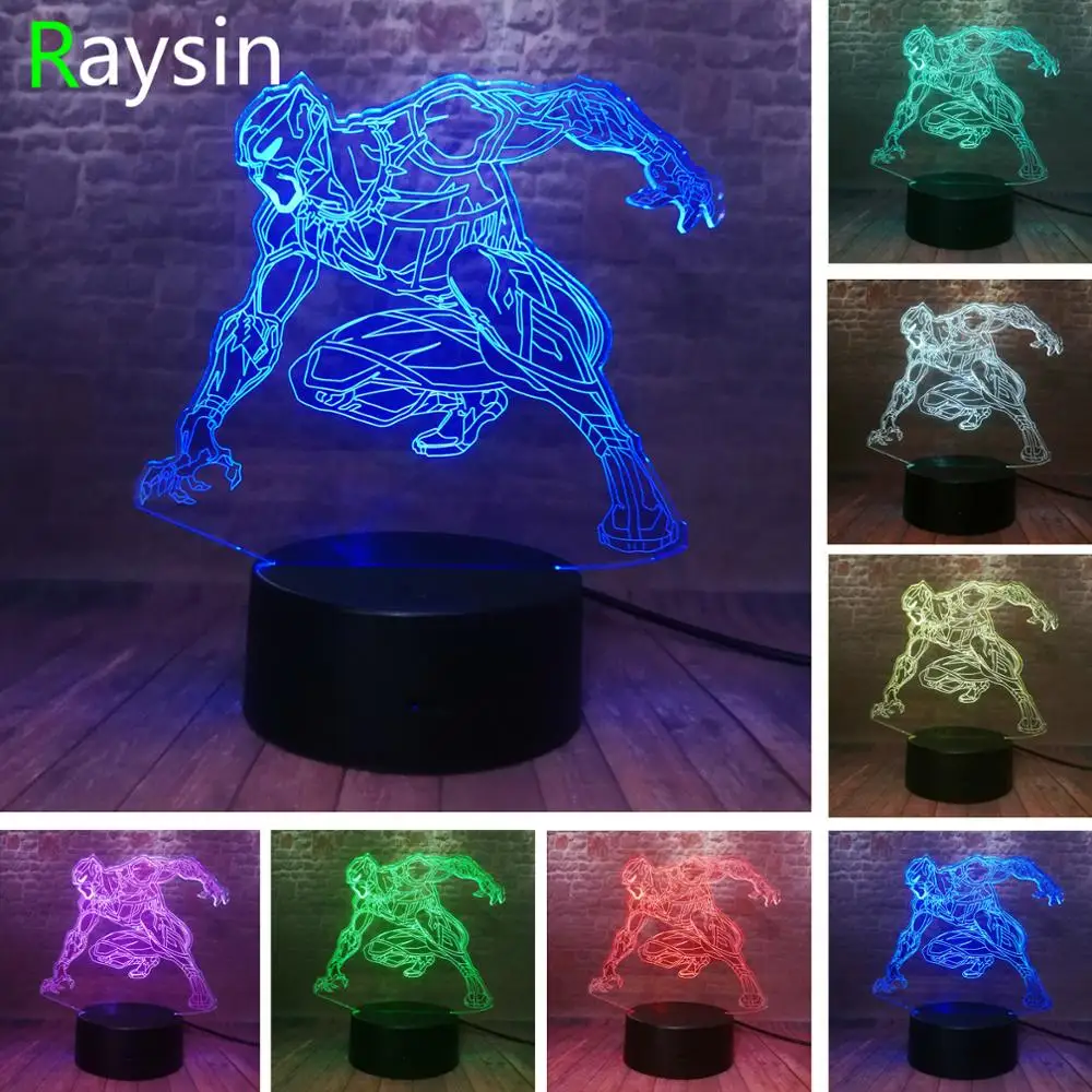 Фигурки черной Пантеры Мстителей 3D иллюзия ночник LED 7 цветов настольная лампа