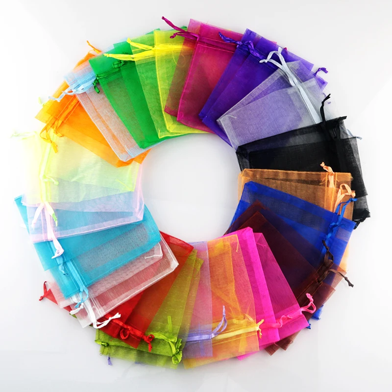 

Wholesale 200pcs/lot Random Mixed Color Organza Bags 15x20cm Wedding Drawstring Gift Bag Favor Jewelry Boutique Packaging Bags