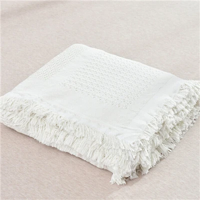 White plaid Однотонное белое одеяло для дивана, Хлопковое одеяло для путешествий, жаккардовое трикотажное одеяло с кисточками для дивана - Цвет: White plaid