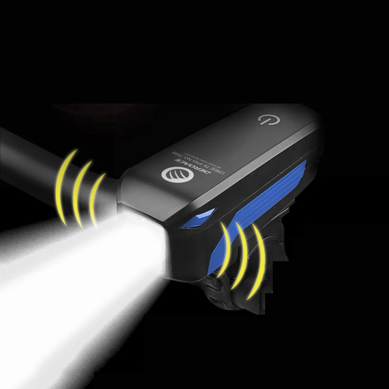 Usb Перезаряжаемый велосипедный светильник на передний руль для велоспорта T6 Светодиодная лампа вспышка светильник фонарь головной светильник с рогом, Аксессуары для велосипеда - Цвет: Black blue