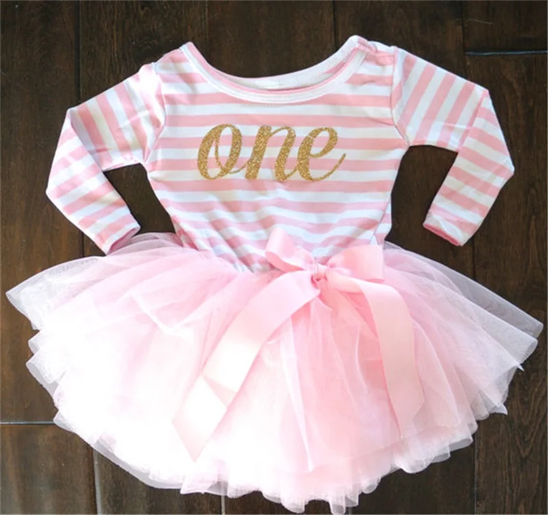 Осенние платья для девочек детская одежда в полоску малышей первого дня рождения