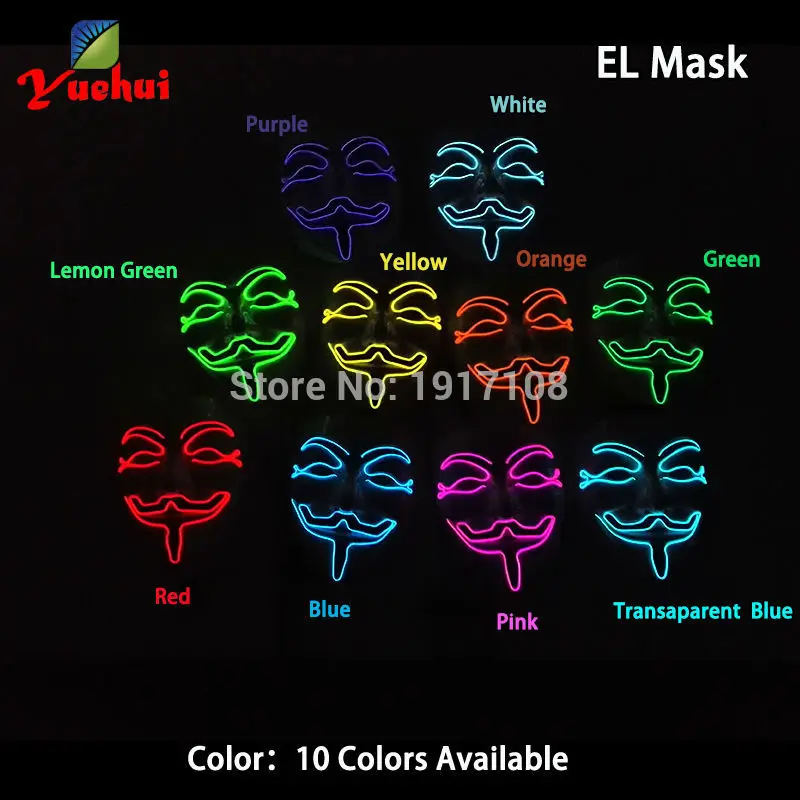 10 Цвета выбор мигает Хэллоуин Вендетта маска Электролюминесцентный провод маски