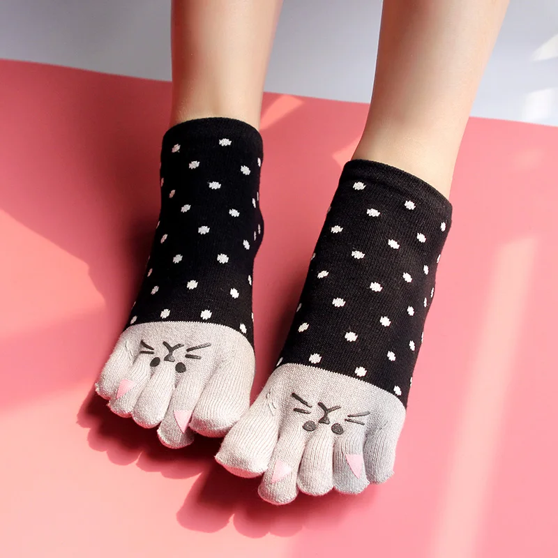 Носки женские из чистого хлопка милые Мультяшные носки с пятью пальцами принтом