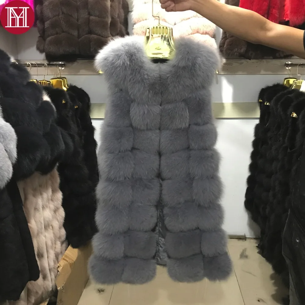 Женский Длинный жилет из натурального Лисьего меха зимний роскошный стильный