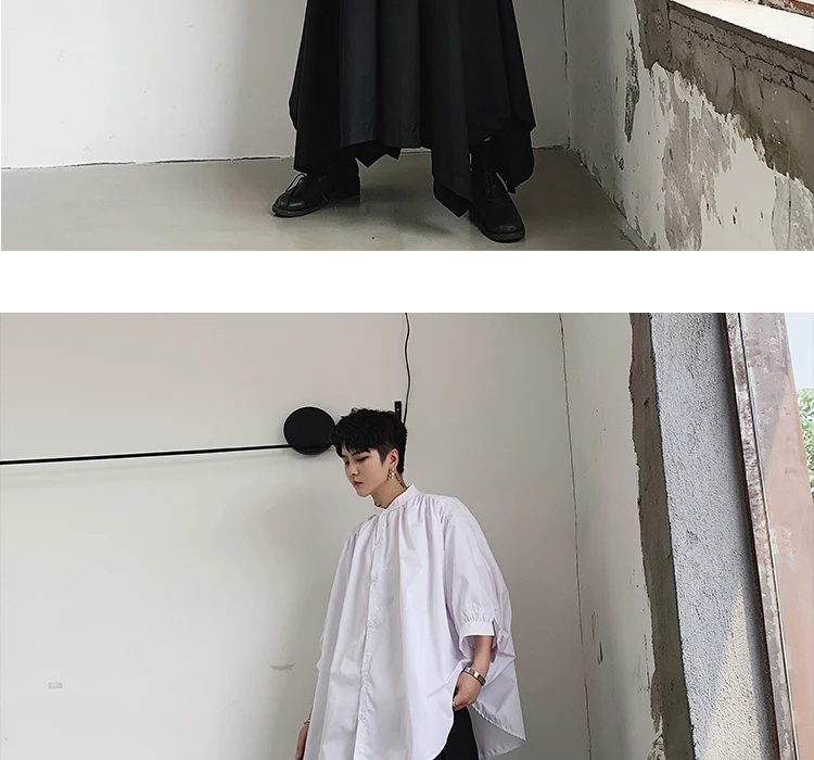 Летняя Модная белая черная негабаритная Мужская рубашка четвертьрукав, плиссированная Свободная блуза Мужская Корейская стильная винтажная Повседневная рубашка