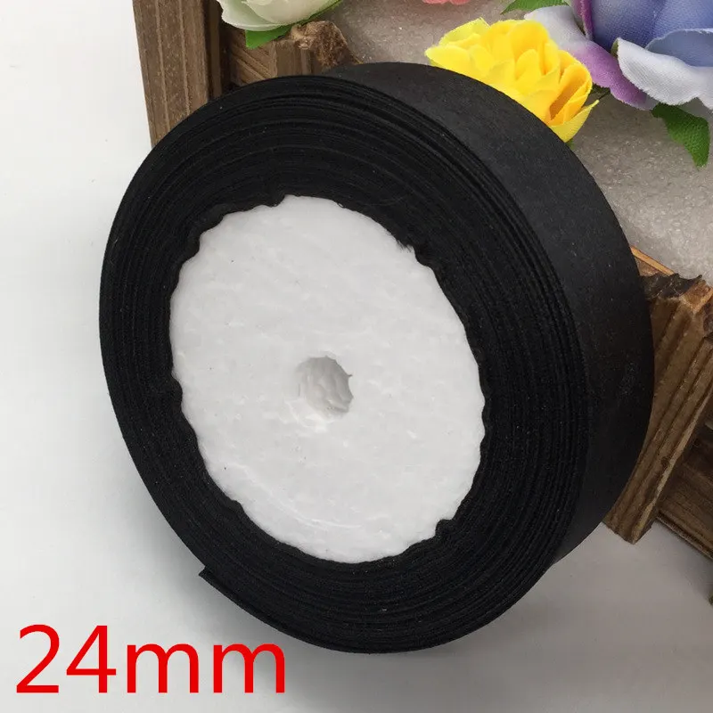 24mm 25 ярдов 39# черная шелковая атласная лента для украшения свадебной вечеринки подарочная упаковка Рождественская Новогодняя одежда швейная ткань подарочная лента - Цвет: 24mm