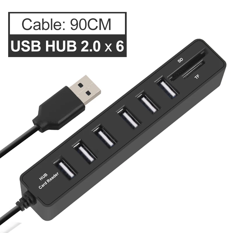 Black 6 Ports 2.0 Usb-хаб 3,0 Мульти USB 3,0 концентратор USB Высокоскоростной разветвитель 3 6 портов 2,0 Hab устройство для чтения карт SD TF все в одном для ПК Компьютерные аксессуары - Цвет: Black 6 Ports 2.0