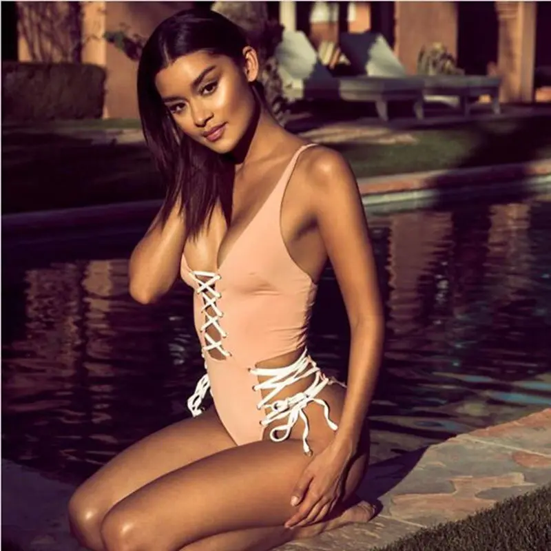 2017 бразильский сексуальный женский Глубокий v образный вырез цельный бандажный