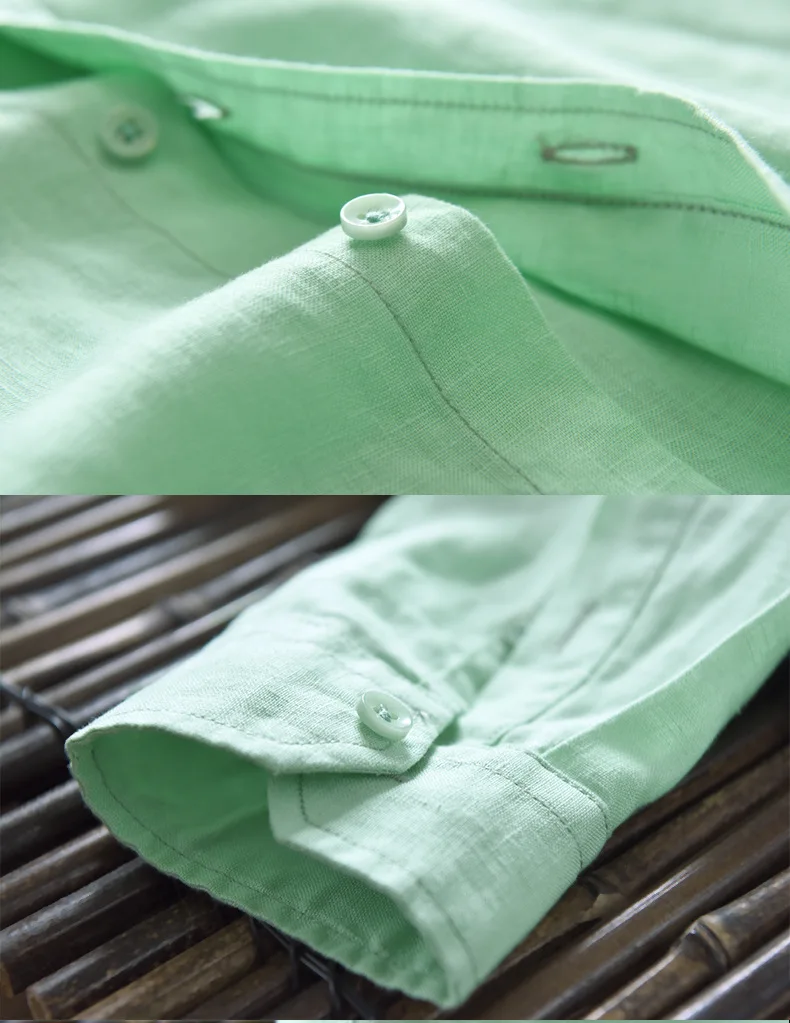 Мужская льняная рубашка с отложным воротником и длинным рукавом белые синие