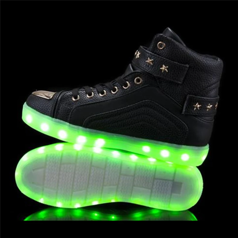 Высокие LED Обувь Мужчин Светящиеся неоновой USB зарядка пара flash Для мужчин обувь
