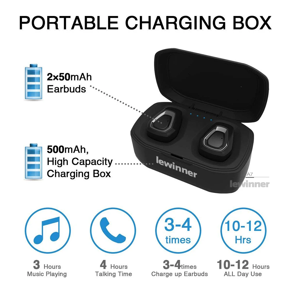 Lewinner A7 V5.0 TWS беспроводная Bluetooth гарнитура стерео Handfree Спортивные наушники с