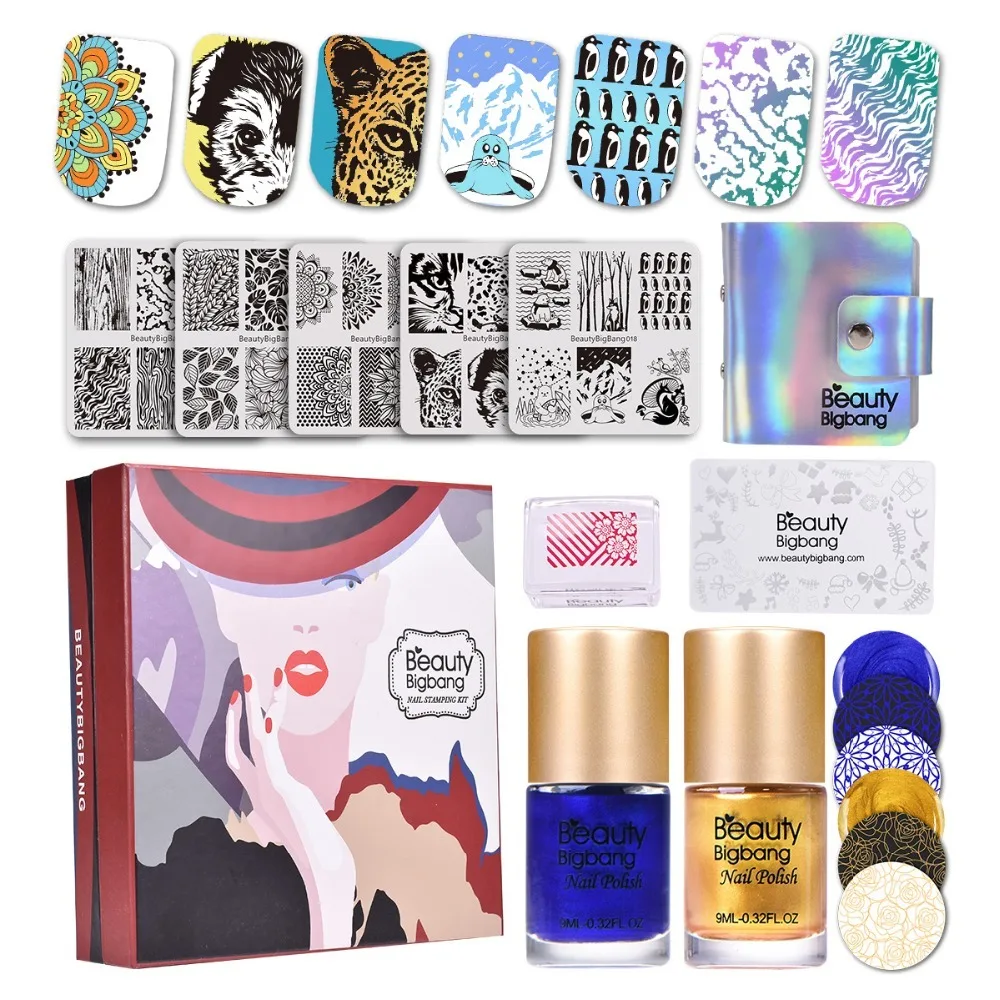 BeautyBigBang 10 шт./компл. для штамповки ногтей Starter квадратные пластины для штамповки ногтей чехол прозрачная гелиевая матрица с 2 шт Лак для стемпинга набор