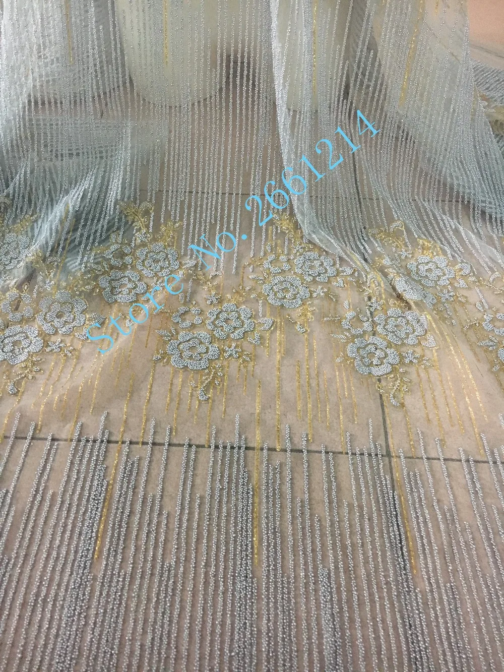 new design BZL-00271 French tulle net lace fabric shinny grey beaded glitter material African | Дом и сад