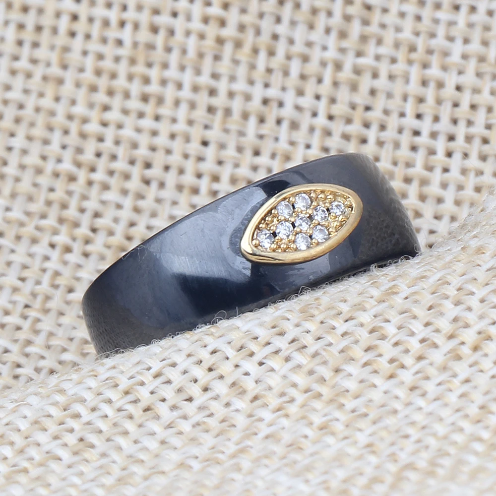 Керамическое кольцо с фианитом 8 мм|wedding band|stone blackceramic ring |