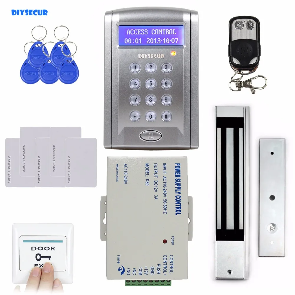 

DIYSECUR Remote Control 280kg 600 LBs Kit Electric Magnetic Door Lock Access Control RFID 125KHz ID Card Security System BC200