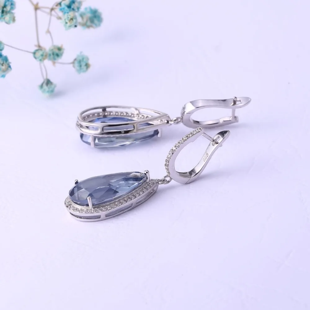 GEM'S балетные 925 пробы серебро капли воды 15.78Ct натуральный иолит синий мистик кварц Висячие серьги ювелирные изделия для женщин