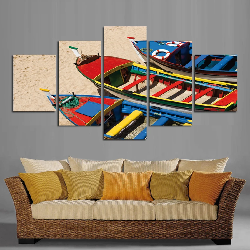 Fashion Canvas Printing Boats 5 pieces Picture Print Home Decoration On Wall For Living Room Bedroom Restaurant A50 Дом и сад