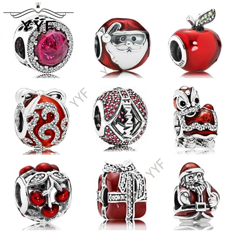 YYF original 100% S925 silver for Pandora beads fashion charm DIY jewelry gifts classic Christmas red beadspe | Украшения и