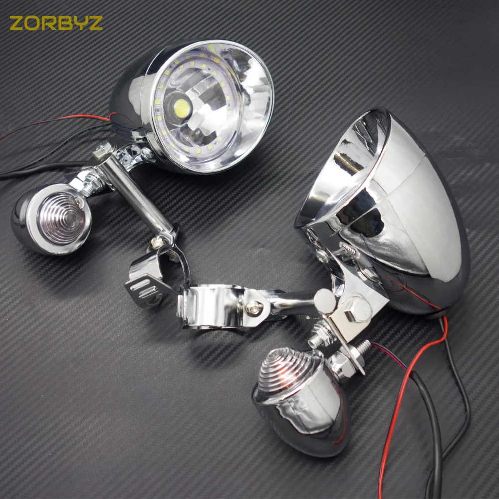 ZORBYZ мотоцикл Хром Пуля поворотник светодиодный Вождение проходящие пятна Противотуманные фары бар с ангельским глазом для туринг Чоппер на заказ