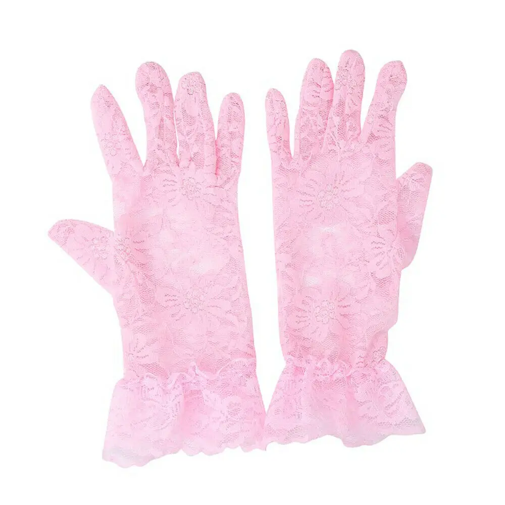 pink Новые Элегантные Для женщин цветочные кружева рюшами Короткие рукавицы Лето Sheer тонком дышащий костюм перчатки Леди Девушка Prom Вечерние перчатки - Цвет: pink