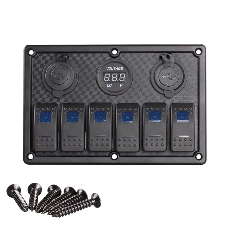 

USB Cigarette Lighter Socket Voltmeter 6 Gang LED Car Boat Rocker Switch Panel Dual Car Switch Panel LED Boat Switch Panel