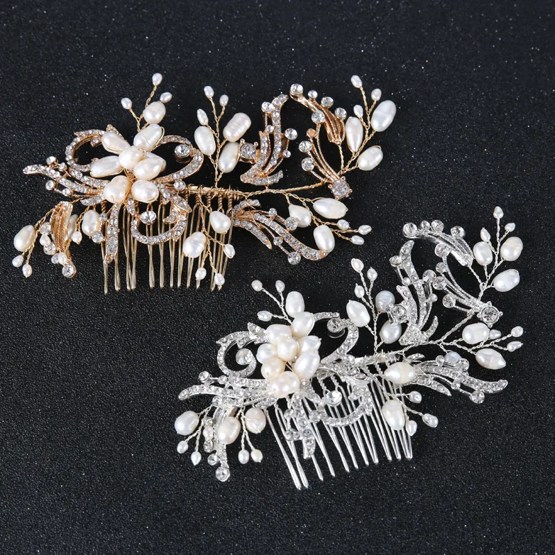 

SLBRIDAL Handmade Rhinestones Crystals Pearls Wedding Hair Comb Bridal Headpiece Hair Accessories Bridesmaids Jewelry Women