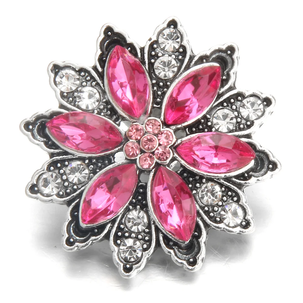 New Metal Snap Button Jewelry 18mm Charm Rhinestone Flower Fit Bracelet Necklace for Women Snaps | Украшения и аксессуары