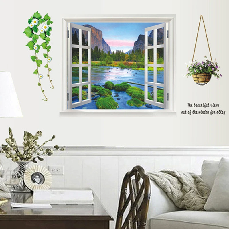 3D эффект окно пейзаж настенные наклейки гостиная спальня оконные плакат