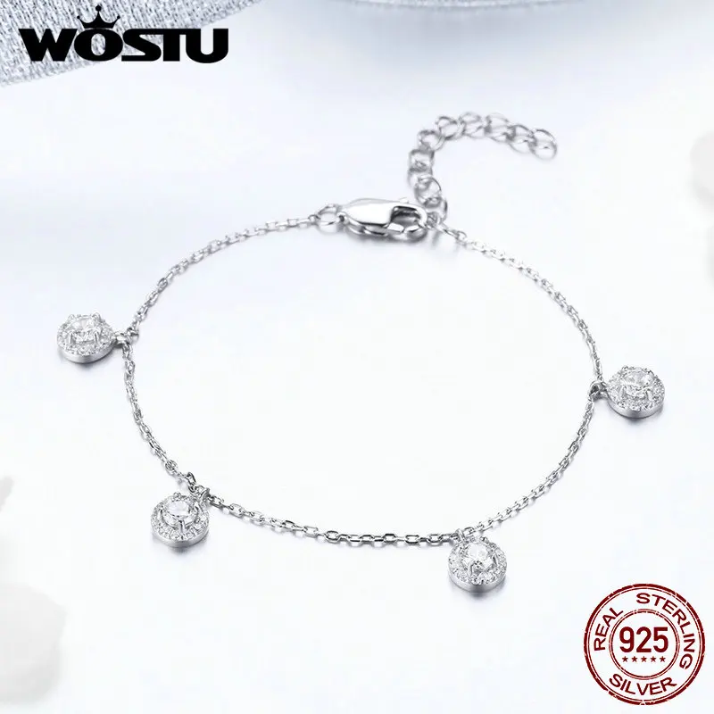 WOSTU, высокое качество, 925 пробы, серебряный, элегантный, Круглый, циркон, роскошный браслет для женщин, свадьба, серебро, хорошее ювелирное изделие CQB100