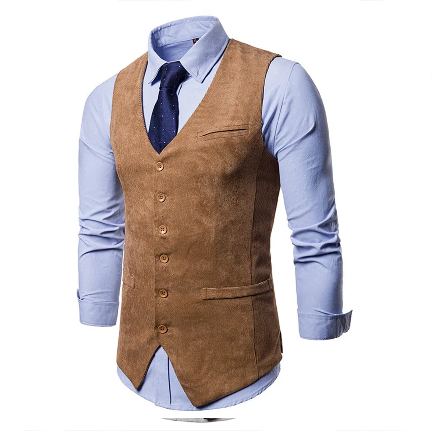 Вельветовый жилет 2018 для мужчин бизнес повседневное британский стиль