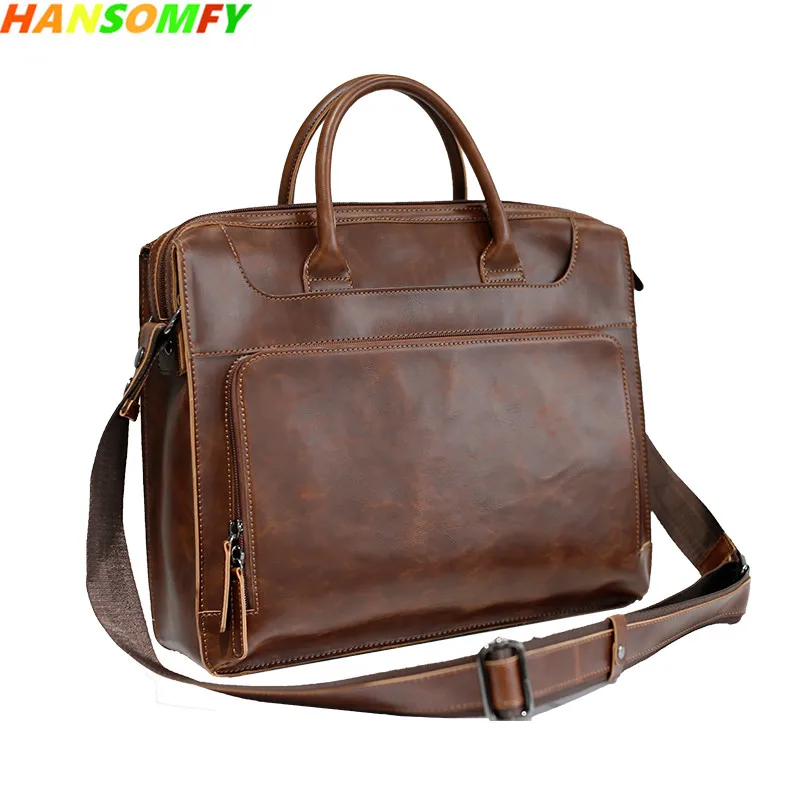 HANSOMFY Men's Bag Fashion Briefcase Leather Business Handbag Simple Casual Personality Men Shoulder Messenger Bags Soft Zipper