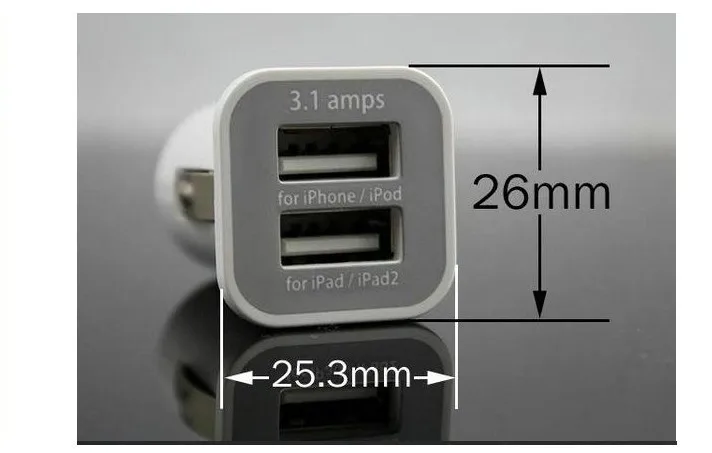 Universal Dual 2 Port USB Car Charger For iPhone iPad iPod SamSung GALAXY S4 S5 3.1A Mini Adapter free shipping |