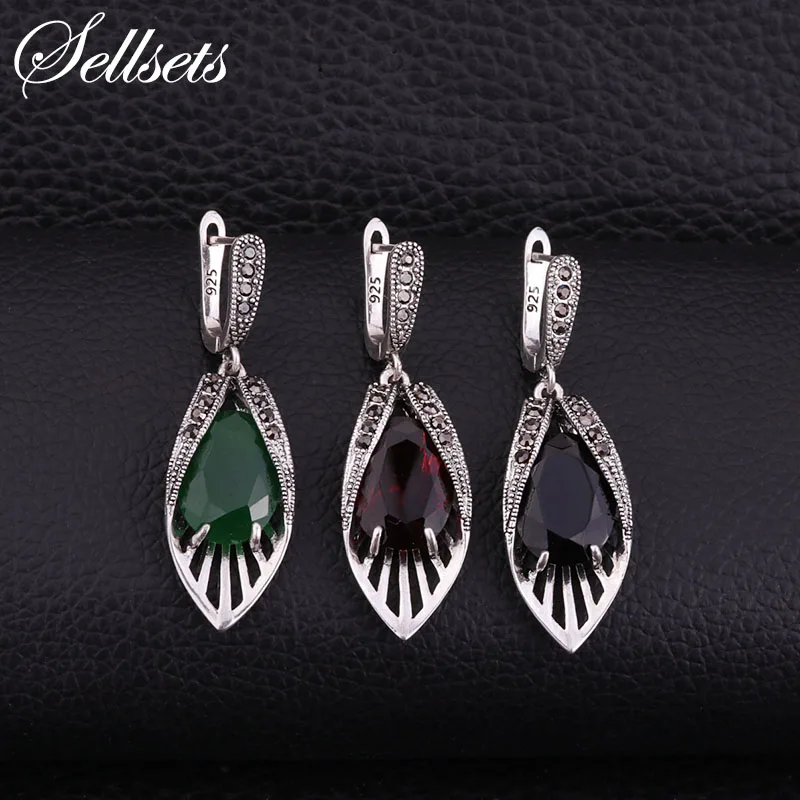 Женские винтажные серьги Sellsets серебристый лист стразы из фианита и красного