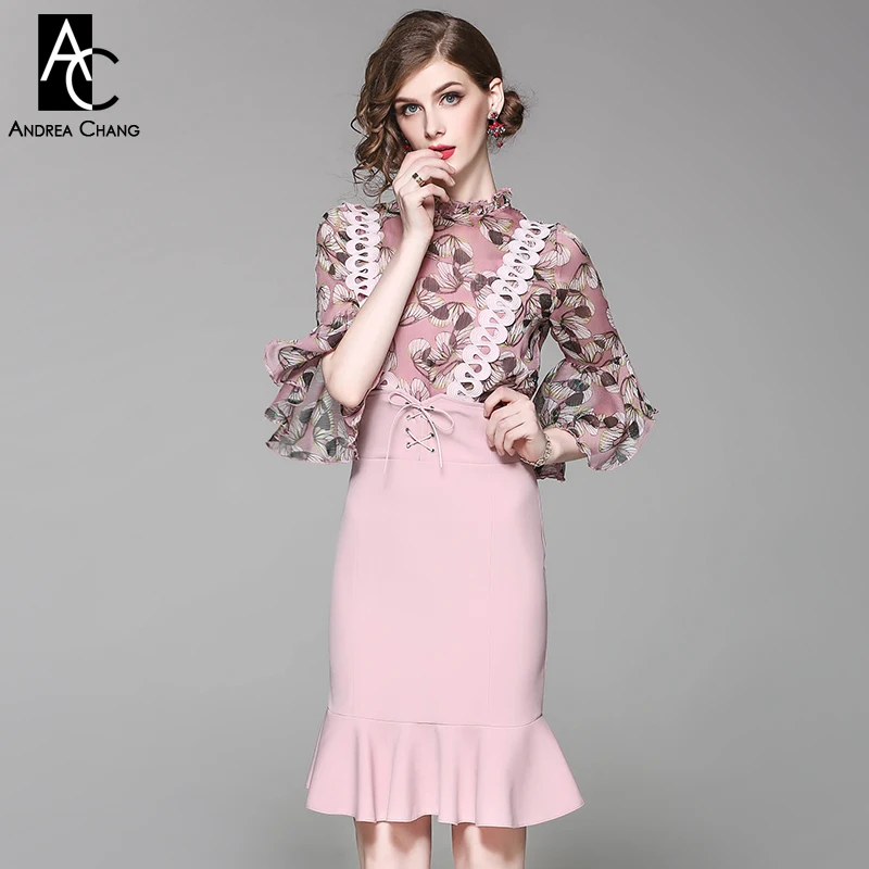 Весна-осень взлетно-посадочной полосы дизайнерские женские наряд с цветочным