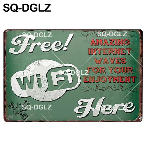[SQ-DGLZ] Бесплатный Интернет WiFi точка доступа Оловянная вывеска Настенный декор прибывают в темную сторону металлические поделки WiFi зона плавок художественный плакат - Цвет: 1334