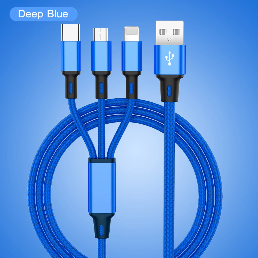 3 In 1 USB Cable For iPhone XS X 8 7 6 Charging Charger Micro USB Cable For Android USB TypeC Mobile Phone Cables For Samsung S9