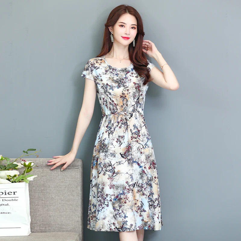 

2019 Women Summer Dress Fashion Plus Size 5XL Loose Dress O-neck Print Short Sleeve Long Dress RE2384