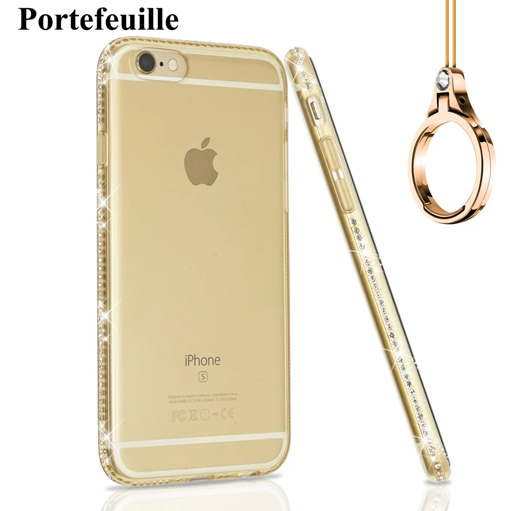 Portefeuille для iPhone 7 Чехол блеск силиконовые милый diamond чехол 6 Plus s 5 5S телефон SE палец