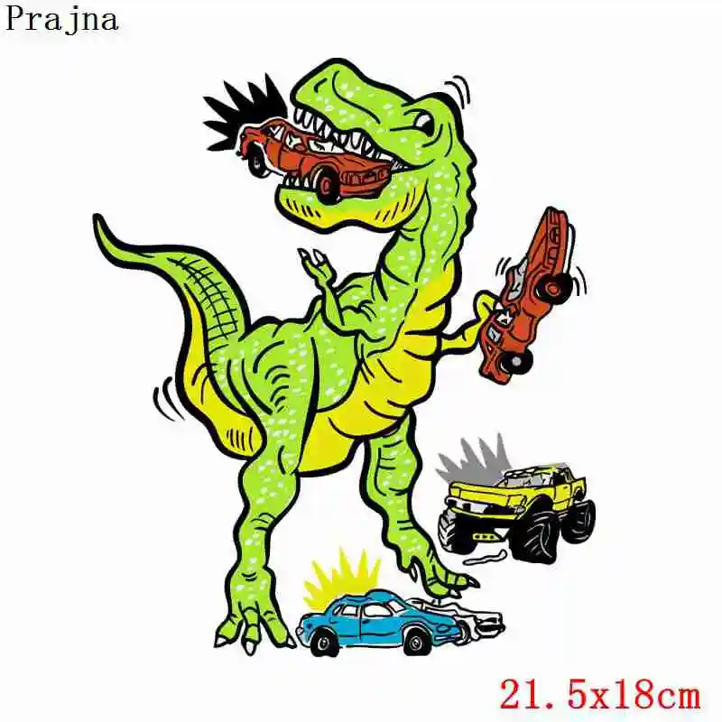 Prajna Парк Юрского периода Тепловая Передача Мультфильм Динозавр T-REX Тепловая Передача Наклейки на одежду DIY для детей футболки Декор - Цвет: Зеленый