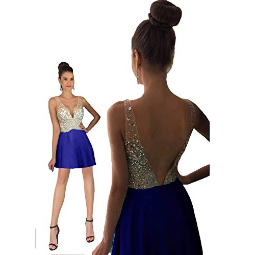 Royal blue Женские мини короткие платья с v-образным вырезом для выпускного вечера с открытой спиной - Цвет: Royal blue