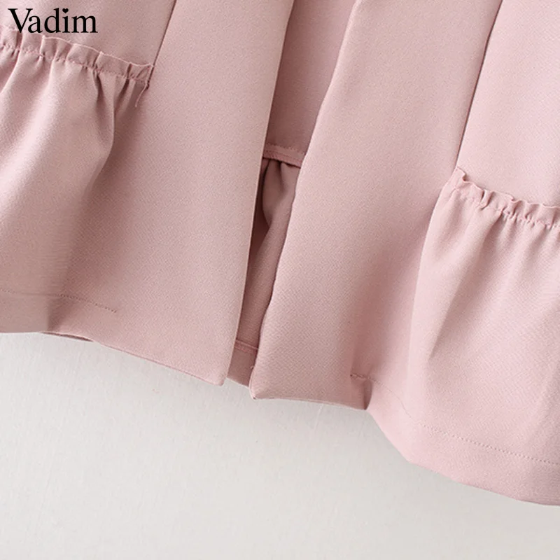 Vadim, милый, женский пиджак с оборками с открытыми плечами дизайн рукав «фонарик» пальто однотонная женская Повседневная Брендовая верхняя одежда топы CT1522