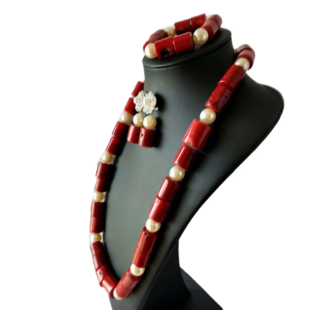 Fashion Red Woman coral jewelry African Bridal Necklace sets Nigeria wedding beads for 2018 Free Shipping | Украшения и