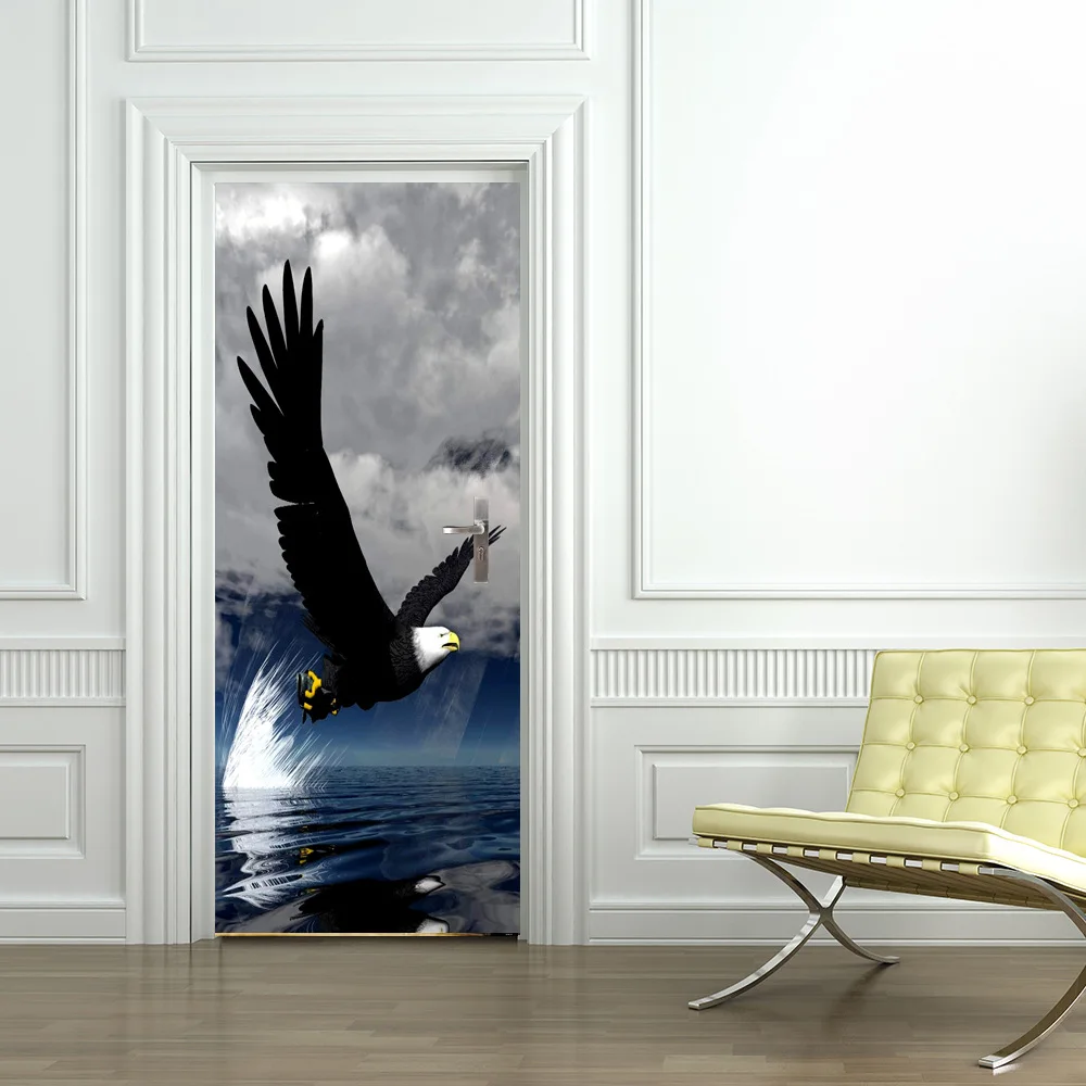 2 Panels The White Head Eagle Picture 3D Wall Murals Stickers Door Sticker Wallpaper Decals Home Decoration July051 | Дом и сад