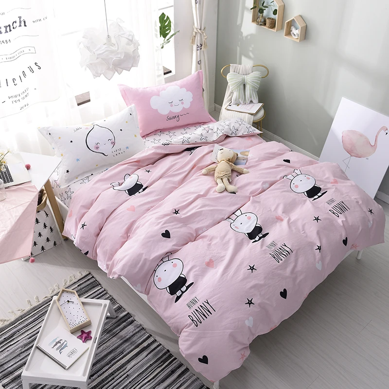 Розовый мультфильм кролик из 100% хлопка Oriental Постельное белье Полный queen Размеры