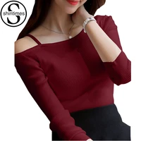 shintimes off the shoulder tops for women tshirt korean clothes camisetas femininas 2018 t shirt knitted cotton tee shirt femme