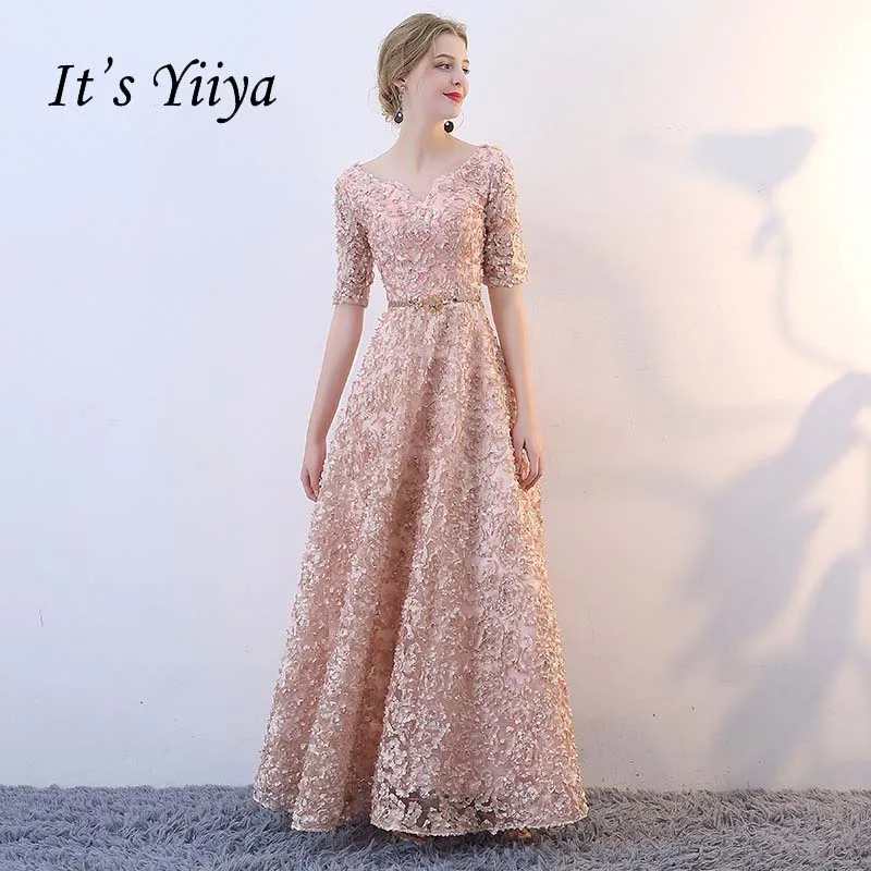 Вечерние платья V образным вырезом It's YiiYa с половиной рукавов Цветы A Line Vintage