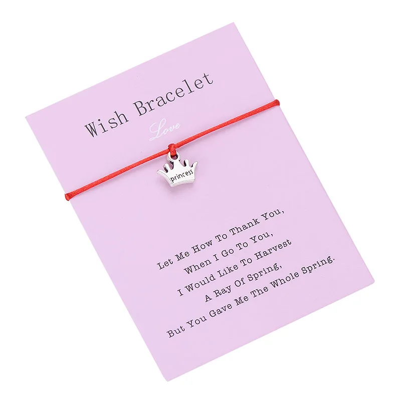 IYOE Wish Card, браслет с красной нитью для женщин и детей, корона принцессы, ручная плетеная веревка, Парные браслеты, семейные ювелирные изделия для дружбы